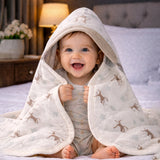 LSB Brown Deer Theme Soft Cotton Winter Wrapper with Hood for Newborn & Infants with Free storage Pouch