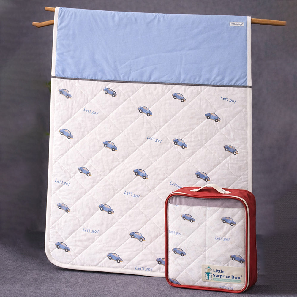 LSB Grey Car Theme Soft Cotton Winter Wrapper with Hood for Newborn & Infants with Free storage Pouch