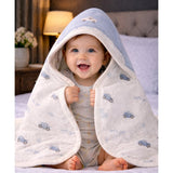 LSB Grey Car Theme Soft Cotton Winter Wrapper with Hood for Newborn & Infants with Free storage Pouch