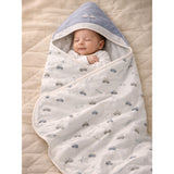LSB Grey Car Theme Soft Cotton Winter Wrapper with Hood for Newborn & Infants with Free storage Pouch