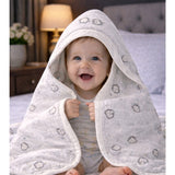 LSB Grey Lion Theme Soft plush Cotton Winter Wrapper with Hood for Newborn & Infants with Free storage Pouch