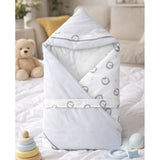 LSB Grey Lion Theme Soft plush Cotton Winter Wrapper with Hood for Newborn & Infants with Free storage Pouch