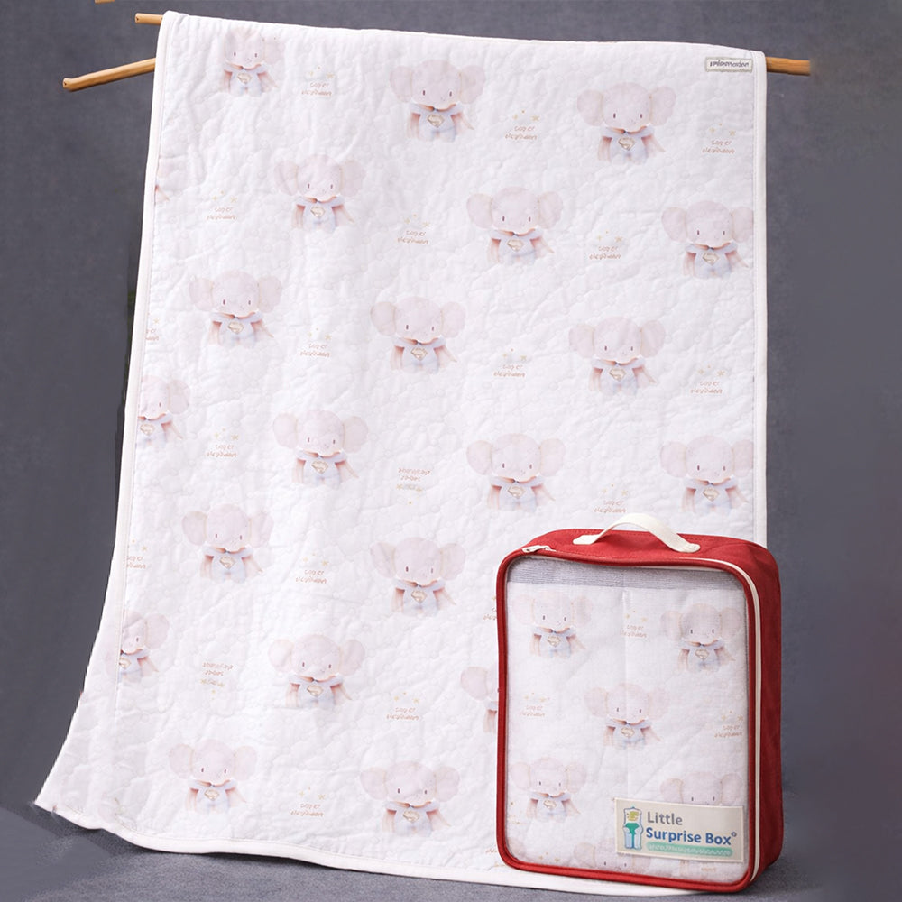 LSB Superhero Elephant Theme Soft Quilted Cotton Winter Wrapper with Hood for Newborn & Infants with Free storage Pouch