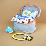 LSB 13 pcs Blue Monkey soft Satin pouch Newborn Hamper /Gift Box for Baby, 0-6 months