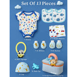 LSB 13 pcs Blue Monkey soft Satin pouch Newborn Hamper /Gift Box for Baby, 0-6 months