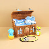 LSB 15 pcs Blue Blessed Home cane basket Newborn Hamper/Gift Box for Baby Boy, 0-6 months