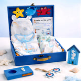 LSB 18pcs Nautical Wooden Suitcase Giftbox for a newborn Baby Boy, All season wear Giftset for Baby, 0-6 months