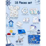 LSB 18pcs Nautical Wooden Suitcase Giftbox for a newborn Baby Boy, All season wear Giftset for Baby, 0-6 months