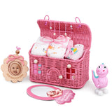 LSB 19 pcs, Pink Teddy Home cane basket themed Newborn Baby Girl, All Season wear,Gift Hamper set, 0-6 months