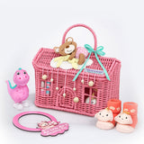 LSB 19 pcs, Pink Teddy Home cane basket themed Newborn Baby Girl, All Season wear,Gift Hamper set, 0-6 months