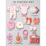 LSB 19 pcs, Pink Teddy Home cane basket themed Newborn Baby Girl, All Season wear,Gift Hamper set, 0-6 months