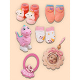 LSB 19 pcs, Pink Teddy Home cane basket themed Newborn Baby Girl, All Season wear,Gift Hamper set, 0-6 months
