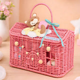 LSB 19 pcs, Pink Teddy Home cane basket themed Newborn Baby Girl, All Season wear,Gift Hamper set, 0-6 months