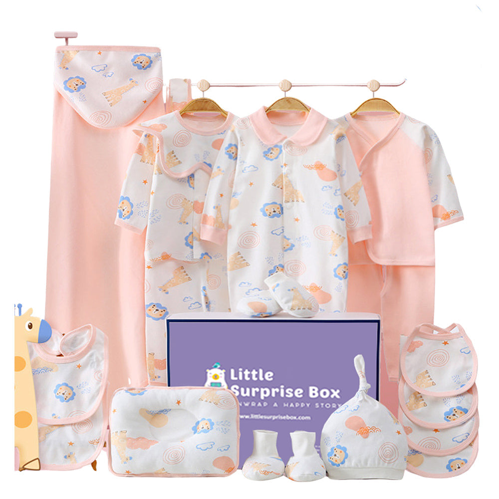 LSB 20 pcs Pink Animal Kingdom Newborn Baby Girl/ Boy Gift Box , all season wear Hamper, (0 - 12 months)