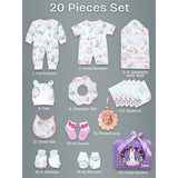 LSB 20 pcs, Woodland Rabbit Cane Basket themed Newborn Baby Girl All Season wear,Gift Hamper set,0-12 months