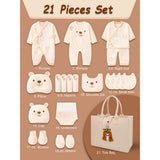 LSB 21pcs Woodland Bear Totebag Hamper for Newborn Baby Boy / Baby Girl, Giftset for Baby , All Season wear, 0-12 months