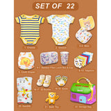 LSB 22pcs Super cute Green & Purple Neutral Gender Home Newborn Hamper/Gift Box for Baby, 0-6 months