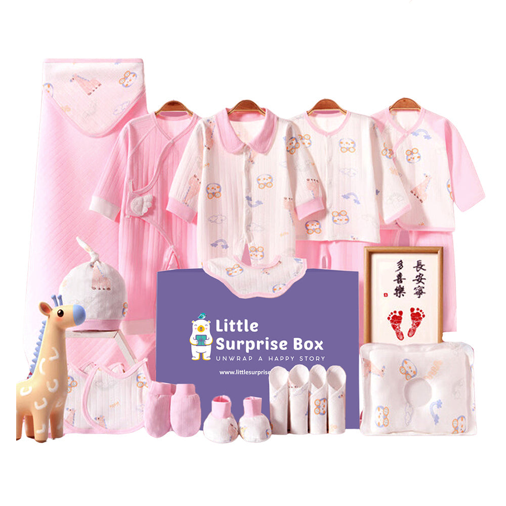 LSB 22pcs Pink Penguin Newborn Baby Girl/ Boy Gift Box , all season wear Gift Hamper, (0 - 12 months)