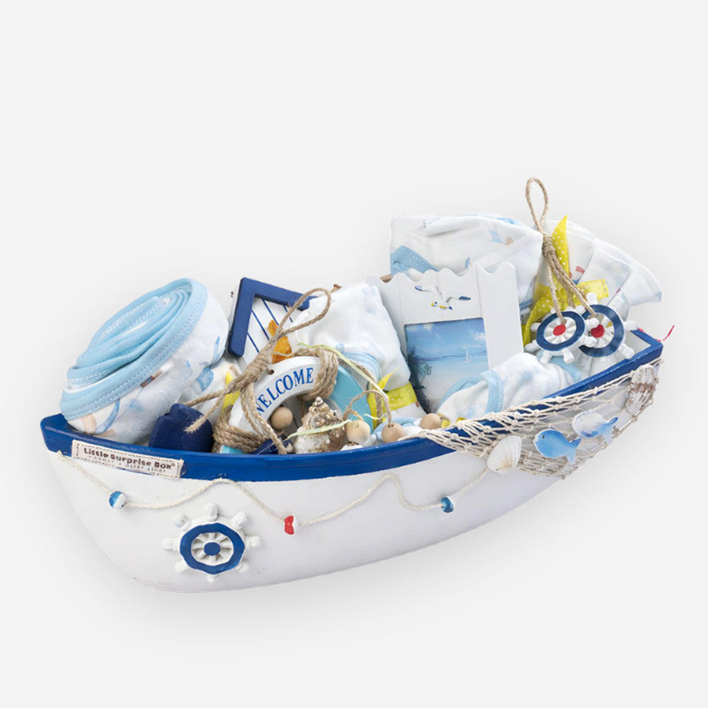 LSB 23 pcs Nautical Big Wooden Boat, Gift hamper for a newborn baby, Giftset for a baby, 0-12 months