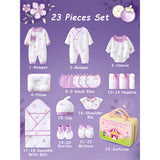 LSB 23pcs Purple Bow Newborn Baby Girl Gift Box, All Season Wear Hamper with Suitcase, (0-12 months)