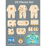 LSB 25 pcs Beige Bear Hamper for Newborn Boy/Girl, All Season wear hamper with luxury designed blue storage cane basket 0-12 months