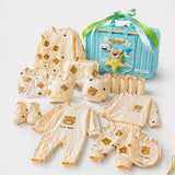 LSB 25 pcs Beige Bear Hamper for Newborn Boy/Girl, All Season wear hamper with luxury designed blue storage cane basket 0-12 months