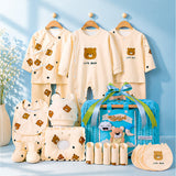 LSB 25 pcs Beige Bear Hamper for Newborn Boy/Girl, All Season wear hamper with luxury designed blue storage cane basket 0-12 months