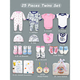 LSB 25 pcs, Twin Boy & Girl White cane basket themed Newborn Baby Boy, All Season wear,Gift Hamper set, 0-6 months