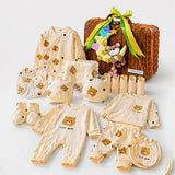 LSB 25 pcs Brown Cute Bear Hamper for Newborn Boy/Girl, All Season wear hamper with luxury designed brown storage cane basket 0-12 months
