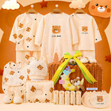 LSB 25 pcs Brown Cute Bear Hamper for Newborn Boy/Girl, All Season wear hamper with luxury designed brown storage cane basket 0-12 months