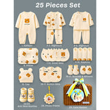 LSB 25 pcs Dreamy baby Hamper for Newborn Boy/Girl, All Season wear hamper with luxury designed brown storage cane basket 0-12 months