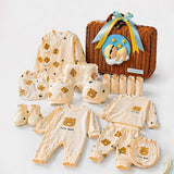 LSB 25 pcs Dreamy baby Hamper for Newborn Boy/Girl, All Season wear hamper with luxury designed brown storage cane basket 0-12 months