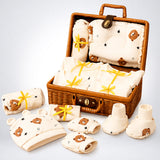 LSB 25 pcs Dreamy baby Hamper for Newborn Boy/Girl, All Season wear hamper with luxury designed brown storage cane basket 0-12 months