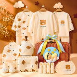 LSB 25 pcs Dreamy baby Hamper for Newborn Boy/Girl, All Season wear hamper with luxury designed brown storage cane basket 0-12 months