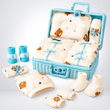 LSB 25 pcs Prince Hamper for Newborn Boy/Girl, All Season wear hamper with luxury designed blue storage cane basket 0-12 months