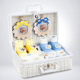 LSB 25 pcs, Twin Boys White cane basket themed Newborn Baby Boy, All Season wear,Gift Hamper set, 0-6 months