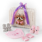 LSB 25 pcs, Twin Girls White cane basket themed Newborn Baby Boy, All Season wear,Gift Hamper set, 0-6 months
