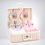 LSB 25 pcs, Twin Girls White cane basket themed Newborn Baby Boy, All Season wear,Gift Hamper set, 0-6 months