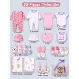 LSB 25 pcs, Twin Girls White cane basket themed Newborn Baby Boy, All Season wear,Gift Hamper set, 0-6 months