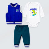 Lsb 3 Pcs Dino Print Blue & Dark Green Sporty Tracks Style Winter Clothing Set For Baby Boy