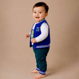 Lsb 3 Pcs Dino Print Blue & Dark Green Sporty Tracks Style Winter Clothing Set For Baby Boy