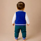 Lsb 3 Pcs Dino Print Blue & Dark Green Sporty Tracks Style Winter Clothing Set For Baby Boy