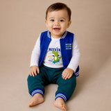 Lsb 3 Pcs Dino Print Blue & Dark Green Sporty Tracks Style Winter Clothing Set For Baby Boy