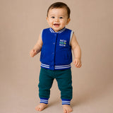 Lsb 3 Pcs Dino Print Blue & Dark Green Sporty Tracks Style Winter Clothing Set For Baby Boy
