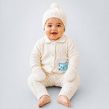 Lsb 5 Pcs Blue Cat & Ivory Collar,Premium Knitted Winter Head To Bottom Clothing Set For Baby