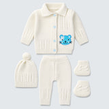 Lsb 5 Pcs Blue Cat & Ivory Collar,Premium Knitted Winter Head To Bottom Clothing Set For Baby