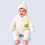 Lsb 5Pcs Green Cat & Ivory Collar,Premium Knitted Winter Head To Bottom Clothing Set For Baby