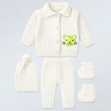 Lsb 5Pcs Green Cat & Ivory Collar,Premium Knitted Winter Head To Bottom Clothing Set For Baby