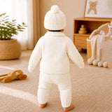 Lsb 5Pcs Green Cat & Ivory Collar,Premium Knitted Winter Head To Bottom Clothing Set For Baby