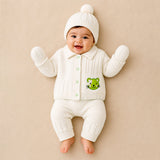 Lsb 5Pcs Green Cat & Ivory Collar,Premium Knitted Winter Head To Bottom Clothing Set For Baby